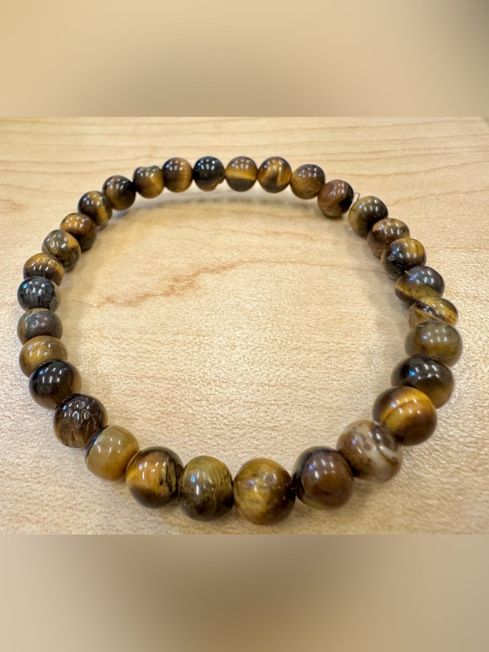 Polished Tiger Eye Beaded Stretchy Bracelet - Brown